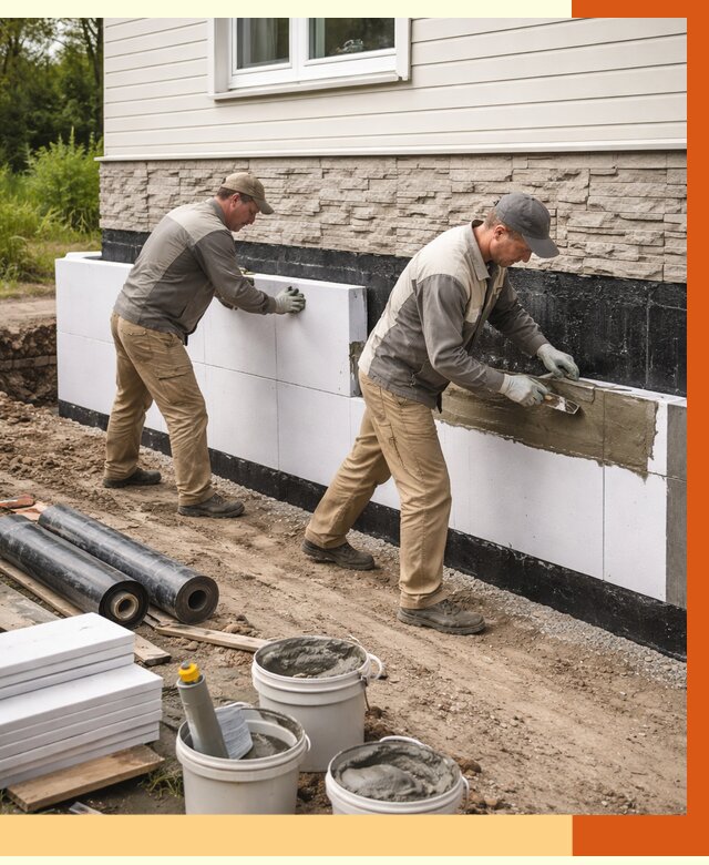 Утепление фундамента снаружи в Чистополе от 4300 руб. за м² | ТепломастерЧст