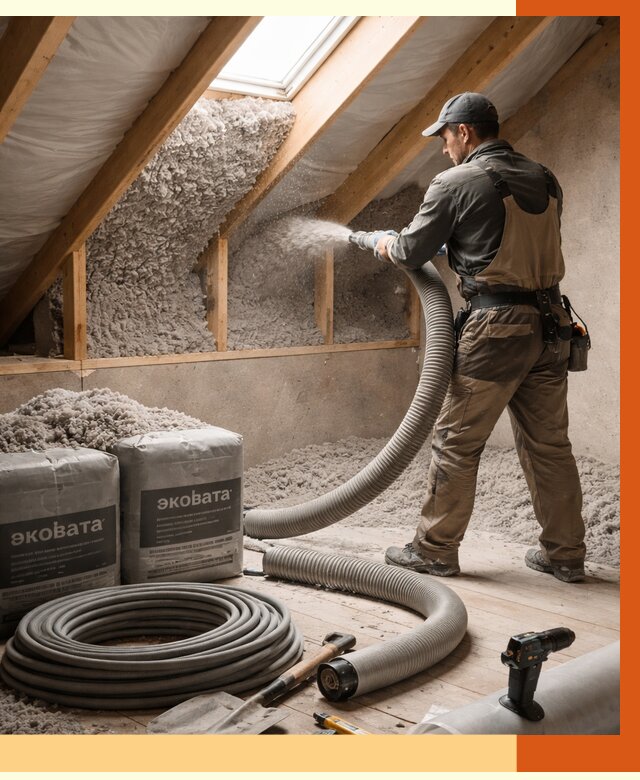 Утепление мансарды эковатой в Чистополе от 2253 руб/м2 — монтаж, задувка, цена | ТепломастерЧст