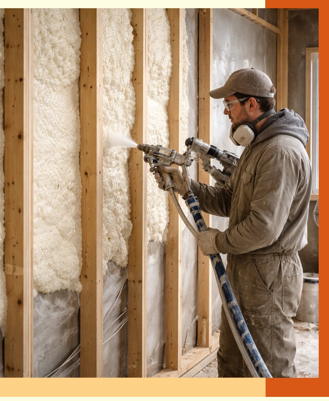 Утепление каркасной стены ППУ в Чистополе от 4352 руб./м2 под ключ | ТепломастерЧст