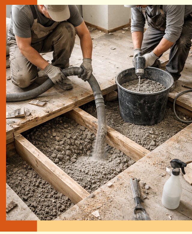 Заполнение пустот пола в Чистополе полиуретаном и пенополистиролом