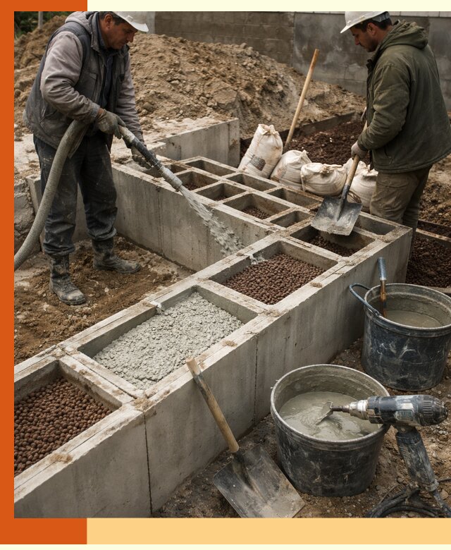 Заполнение полостей фундамента в Чистополе герметичным утеплением и повышением прочности