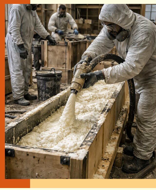 Заливка пенополиуретана в формы для утепления в Чистополе